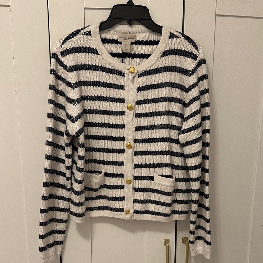 Navy and white stripe sequin cardigan